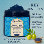 Feriha Moroccan Black Soap, Indigo, Sahara Nila, 100% Natural, Artisan Beldi Soap, Crafted & Packed in Morocco - Traditional Hammam Formula