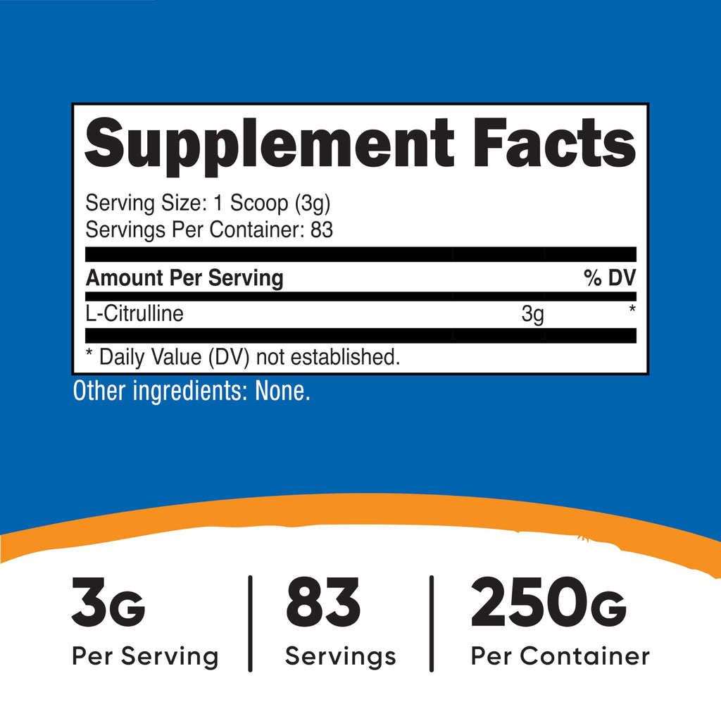 Nutricost Pure L-Citrulline (Base) Powder (250 Grams) 3g Per Serving