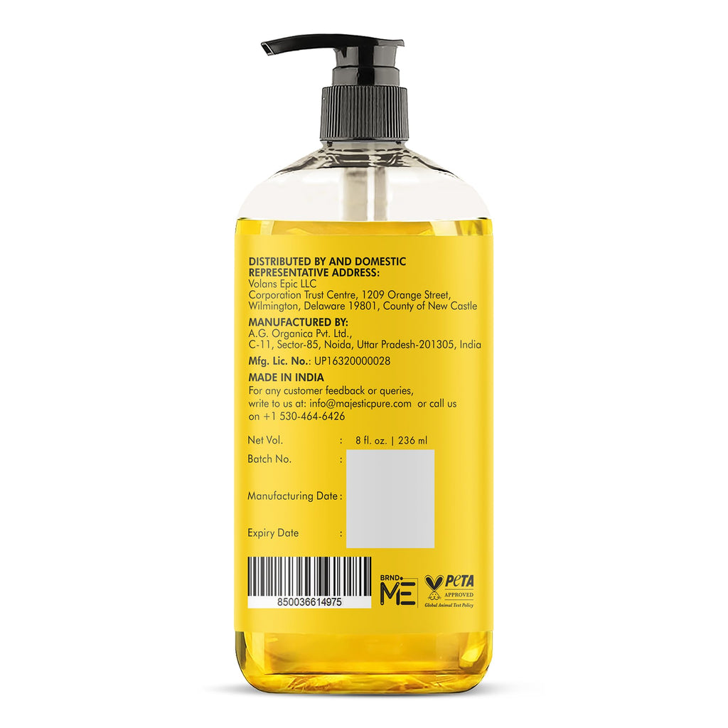 Majestic Pure Oil - 100% Pure and Natural- Cold Pressed & Hexane Free Natural Hair Growth Oil for Eyelashes, Eyebrows, Skin, Body, Face, Nails & Scalp - Vitamin E Oil 8 Fl Oz