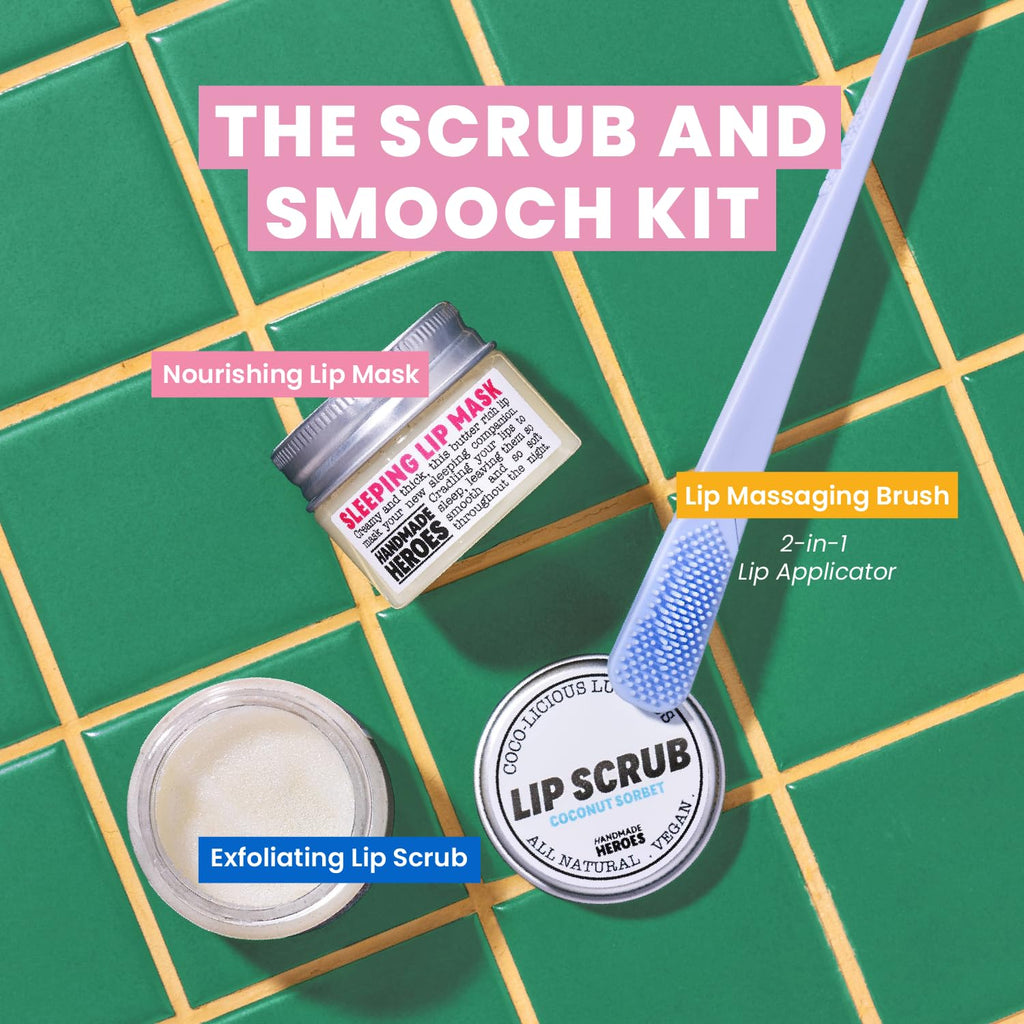 100% Natural Lip Scrub and Lip Mask Vegan Conditioning Coconut Lip Exfoliator - Gentle Exfoliant Sugar Lip Polish Lip Exfoliator Scrubber for Chapped and Dry Lips (Original 3pc Set)