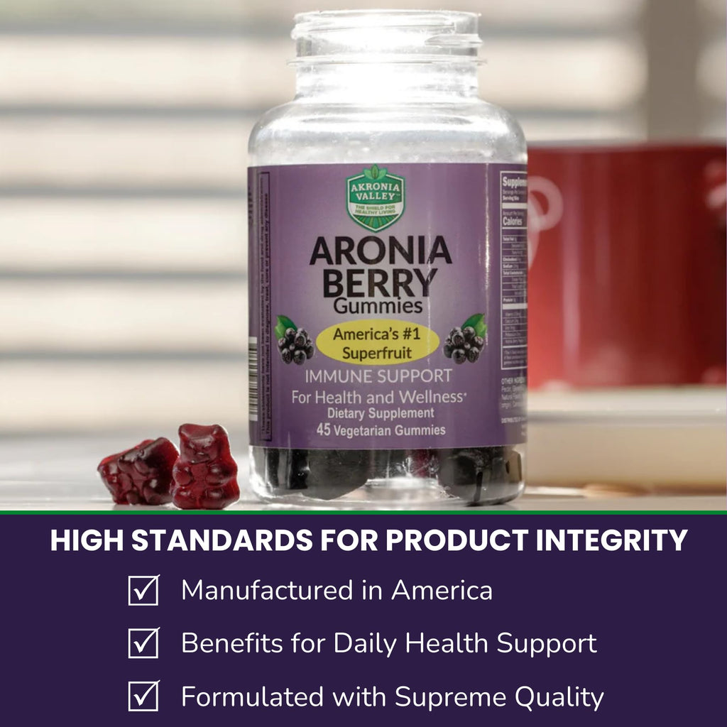 Akronia Valley Aronia Berry Gummies | 45 Vegetarian Gummies | Pack of 1 | Immune Support, for Health and Wellness, Delicious Aronia Flavor