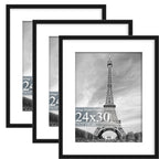 Abtgt 24x30 Frame Set of 3, Display Pictures 18x24 with Mat or 24x30 without Mat, Vertical & Horizontal Wall Decoration Picture Frame for Photos, Posters & Art Prints, Black