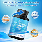 3 Pack Triple Magnesium Complex - Magnesium Glycinate 400mg, Malate, Citrate, High Absorption Chelated Magnesium Supplement