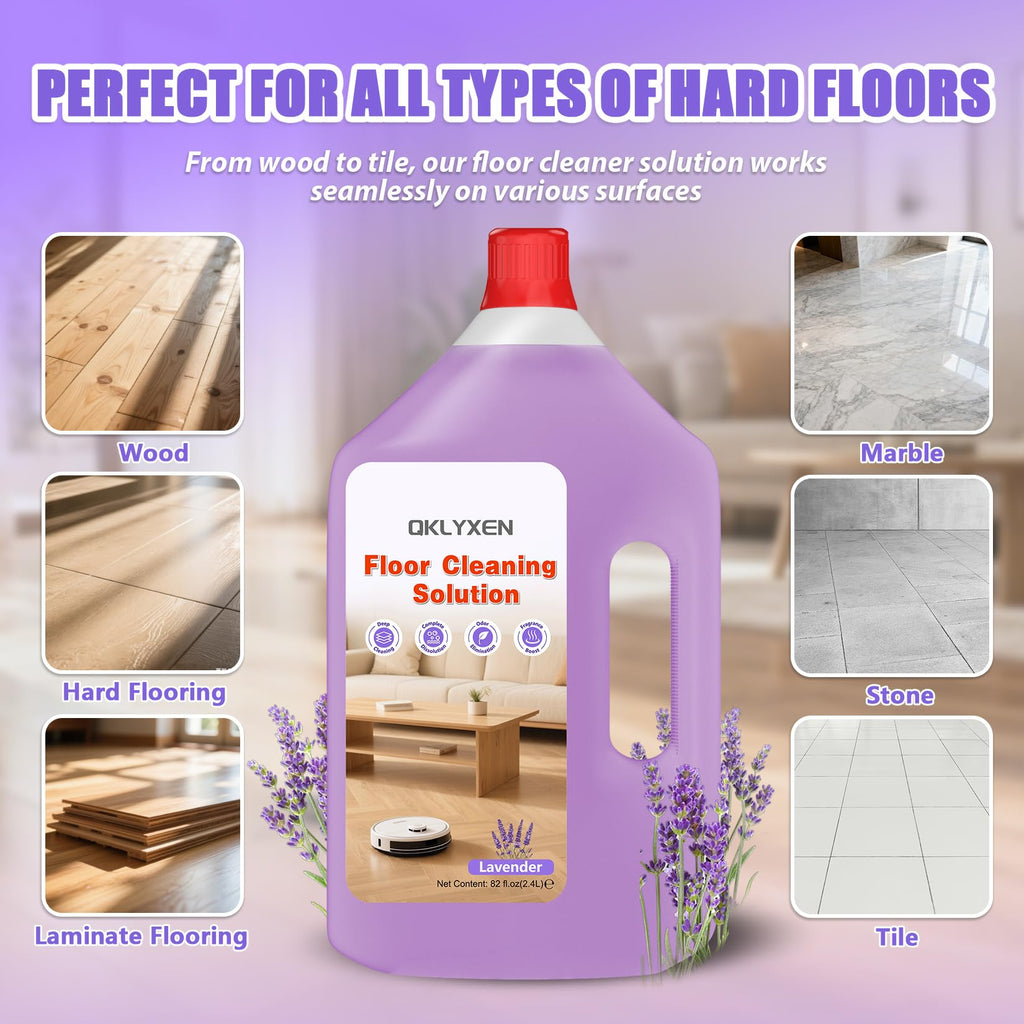 QKLYXEN Floor Cleaning Solution Compatible with Roborock – 82 FL OZ Lavender Floor Cleaner – Rich, Long-lasting Fragrance, – For All Robot Vacuums with Mopping & Cordless Wet/Dry Vacuum Mop Cleaner