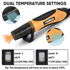 ROMECH 350W Heat Gun with 2 Nozzles, Dual Temp Heat Gun 400°F-660°F, Fast Heat Hot Air Gun with Overload Protection for DIY Craft Embossing Shrink Wrapping (Orange)