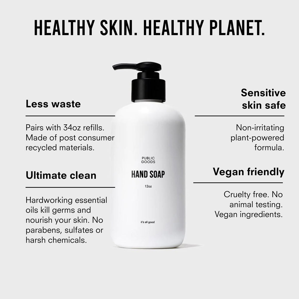 Public Goods Hand Soap | Cleansing Soap for Kitchen & Bathroom | Made with Natural Essential Oils | Paraben & Sulfate Free | Vegan Friendly | Made in Canada | 12 Fl Oz Bottle with Dispenser Pump