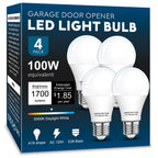 LOXYEE Garage Door Opener LED Light Bulb 4 Pack，15W Equivalent to 100W Garage Light Bulb,A19 5000K Daylight White E26 Base 120V Outdoor Light Bulbs,Minimize Interference,Dimmable