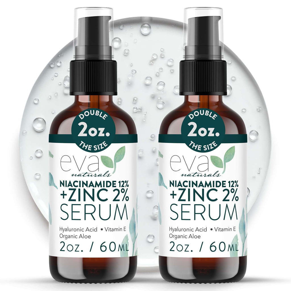 Eva Naturals Niacinamide 12% + Zinc Serum for Face – Dark Spot Remover, Pore Minimizer, Redness Relief, Hydrating Vitamin B3 with Botanical Hyaluronic Acid, Anti-Aging Serum for Clear Skin (2 Pack)
