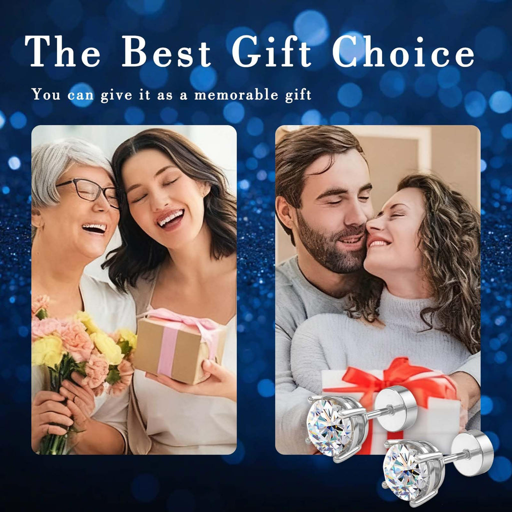 3 Pairs Moissanite Stud Earrings for Women Men S925 Sterling Silver Flat Back Earring D Color VVS1 Moissanite Cartilage Jewelry Set (Silver)