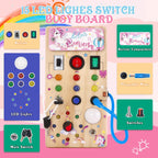 Unicorn Wooden Busy Board Sensory Toys with 8 LED Light switches,Christmas Travel Toys Montessori Toys for 1 Year Old Babies Toodler