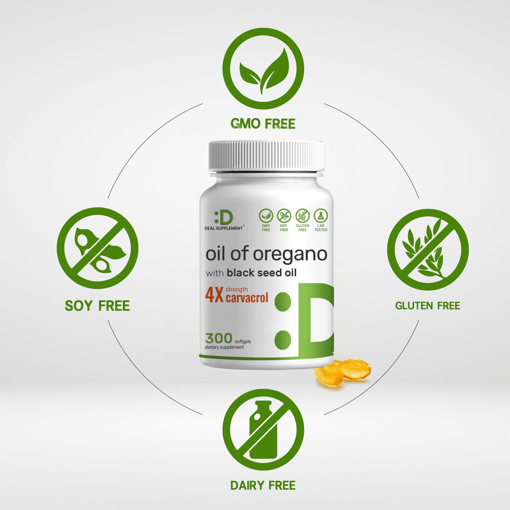 DEAL SUPPLEMENT Oil of Oregano Softgels with Black Seed Oil 300 Count – 30:1 Extract, Active Carvacrol & Thymoquinone – Antioxidant Immune Health Support – Plant Based, Non-GMO