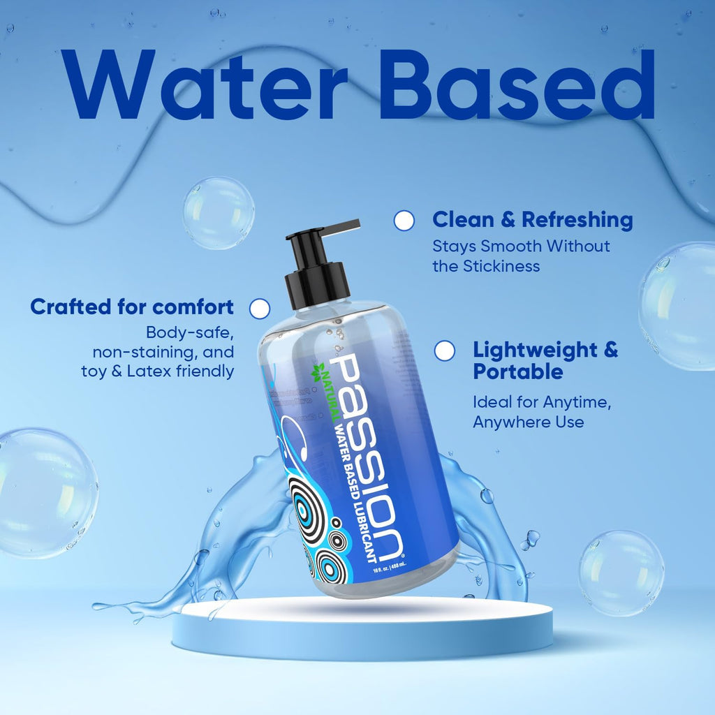 Passion Lube Natural Water-Based Personal Lubricant Twin Pack, Premium, Non-Sticky, Easy-to-Clean Formula for Smooth, Comfortable Use - 34 Fl Oz (Pack of Two)