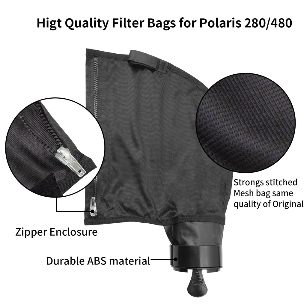 UCEDER Black Nylon Mesh Pool Cleaner Bags,All Purpose Filter Bag K13 K16 with Zipper Replacement for Polaris 280 and 480 Pool Cleaner(3 Pack)
