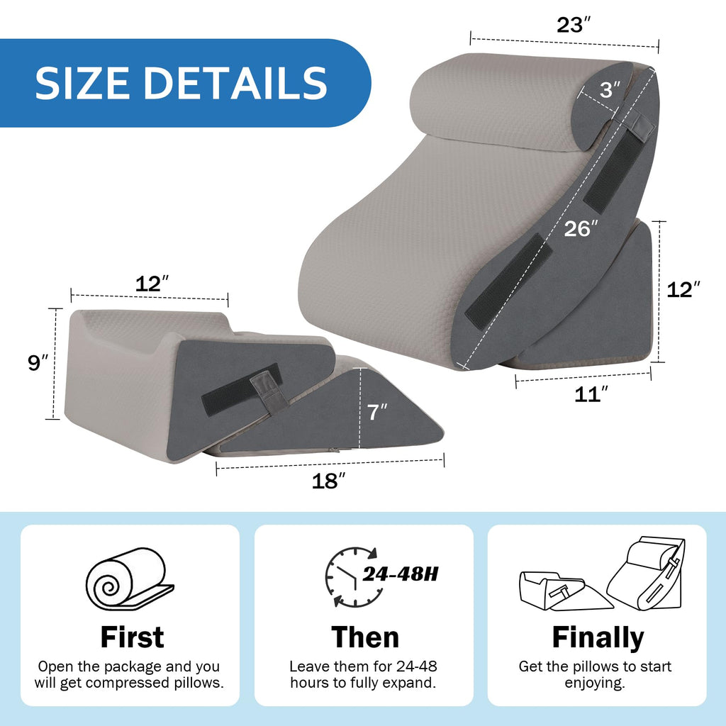 Ahpmeoa 5Pcs Wedge Pillow Set for After Surgery, Orthopedic Bed Wedge Pillow Set for Post Surgery, Acid Reflux Relief, Sleeping, Back Pain Relief, Adjustable Back Pillow for Bed Sitting up, Grey