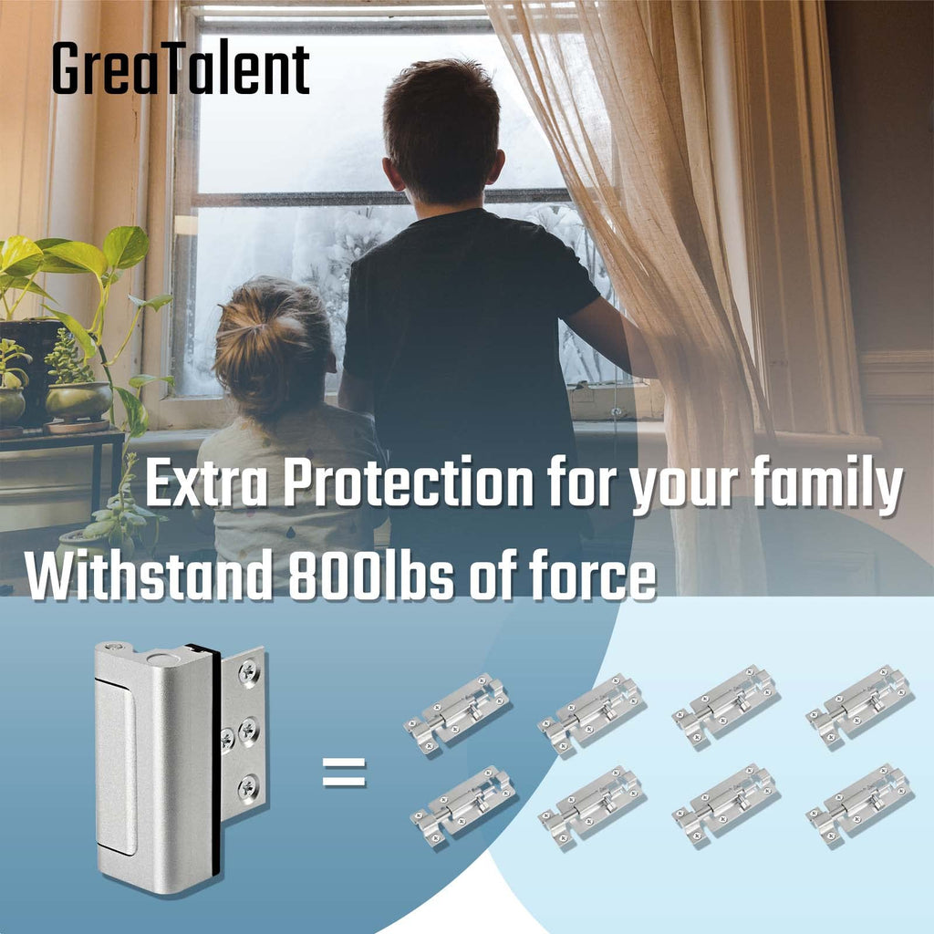 GreaTalent 2PACK Home Security Door Reinforcement Lock Childproof, Add High Security to Home Prevent Unauthorized Entry, Aluminum Construction Finish, Frame Lock, Silver