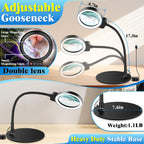 10X 30X Magnifying Glass with Light and Stand, 72 LED 3 Color Modes Stepless Dimmable, Hands Free Lighted Magnifier Desk Lamp for Close Work Craft Hobby Painting Sewing Jewelry Reading (Black)