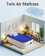 Xsleep Twin Air Mattress with Built in Pump Luxurious Comfort 16" Raised Inflatable Mattress Twin Airbed Blow Up Mattress for Home and Guests 75"*39"*16"Air Bed 2 Mins Fast Inflate/Deflate 330 lbs Max