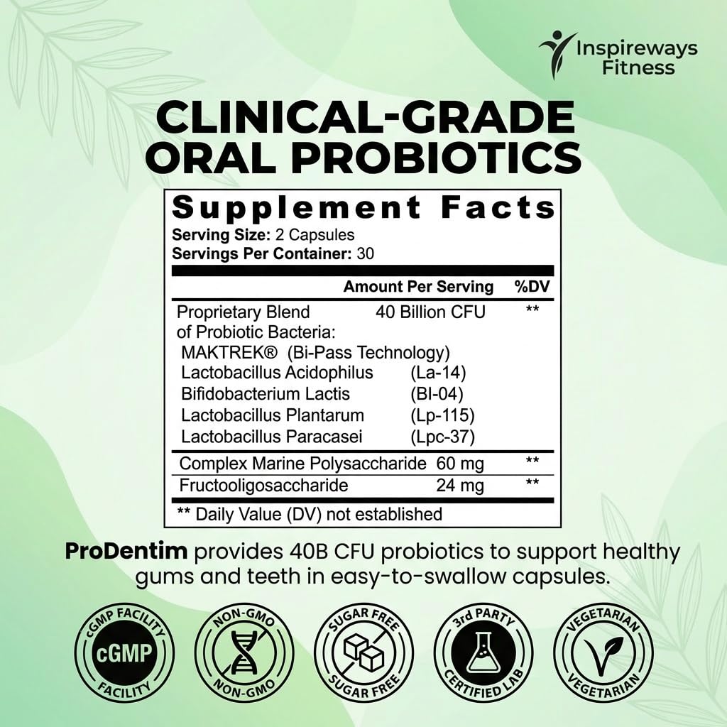 ProDentim Advanced Oral Health Probiotics– Advanced Formula for Healthy Gums, Teeth, Fresh Breath - Oral Probiotics for Bad Breath Support (3-Pack - 180 Capsules) (3-Bottles)