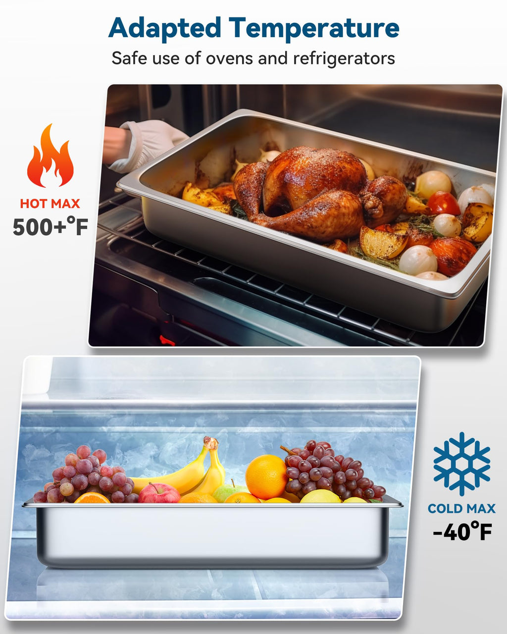 ZeroPone 4 Pack Hotel Pans with Lids, 1/1 Size 4" Deep Steam Table Pans, Full Size Stainless Steel Food Pan 22 Gauge Anti Jam 20.8" L x 12.8" W Commercial Food Storage Containers