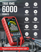 TESMEN TSM-599 Smart Digital Multimeter, Auto&Manual Measurement, TRMS 6000 Counts, Voltmeter with NCV, Voltage&Current, Resistance, Continuity, Diode, Capacitance, Hz%, Temperature, Live Wire - Red