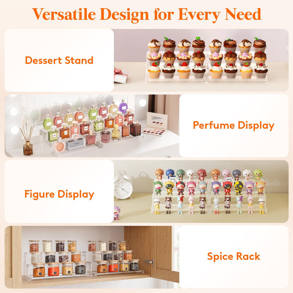 Lifewit Cupcake Stand, Perfume Cologne Organizer, Tool-Free Assembly, Display Riser, Spice Rack, Figurine Holder, Makeup Storage, Room Decor, Party Decorations, Clear, 12″ 4 Tier, 3 Pcs