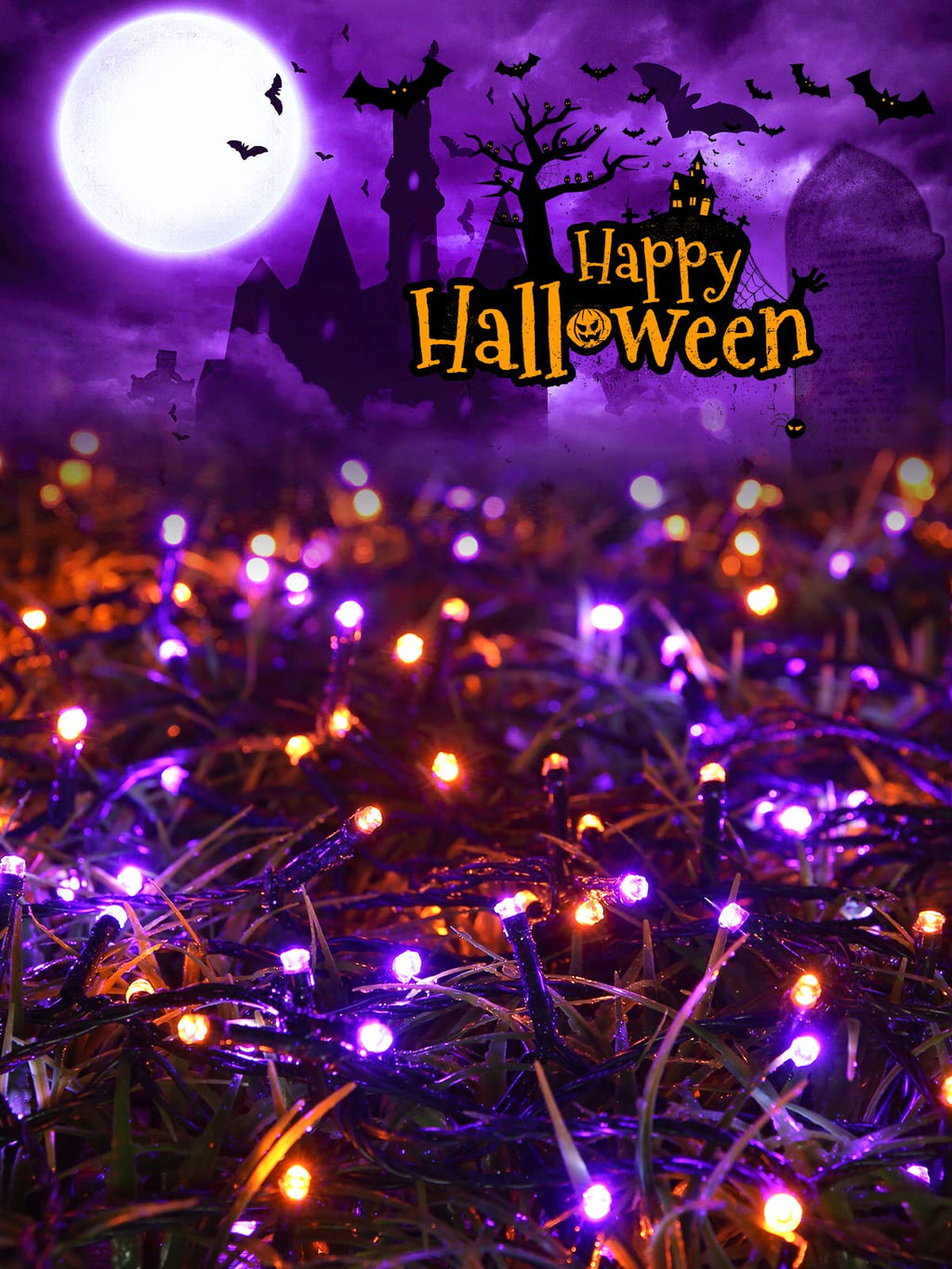 2 Pack Solar Halloween String Lights Total 144ft 400LED Orange-Purple