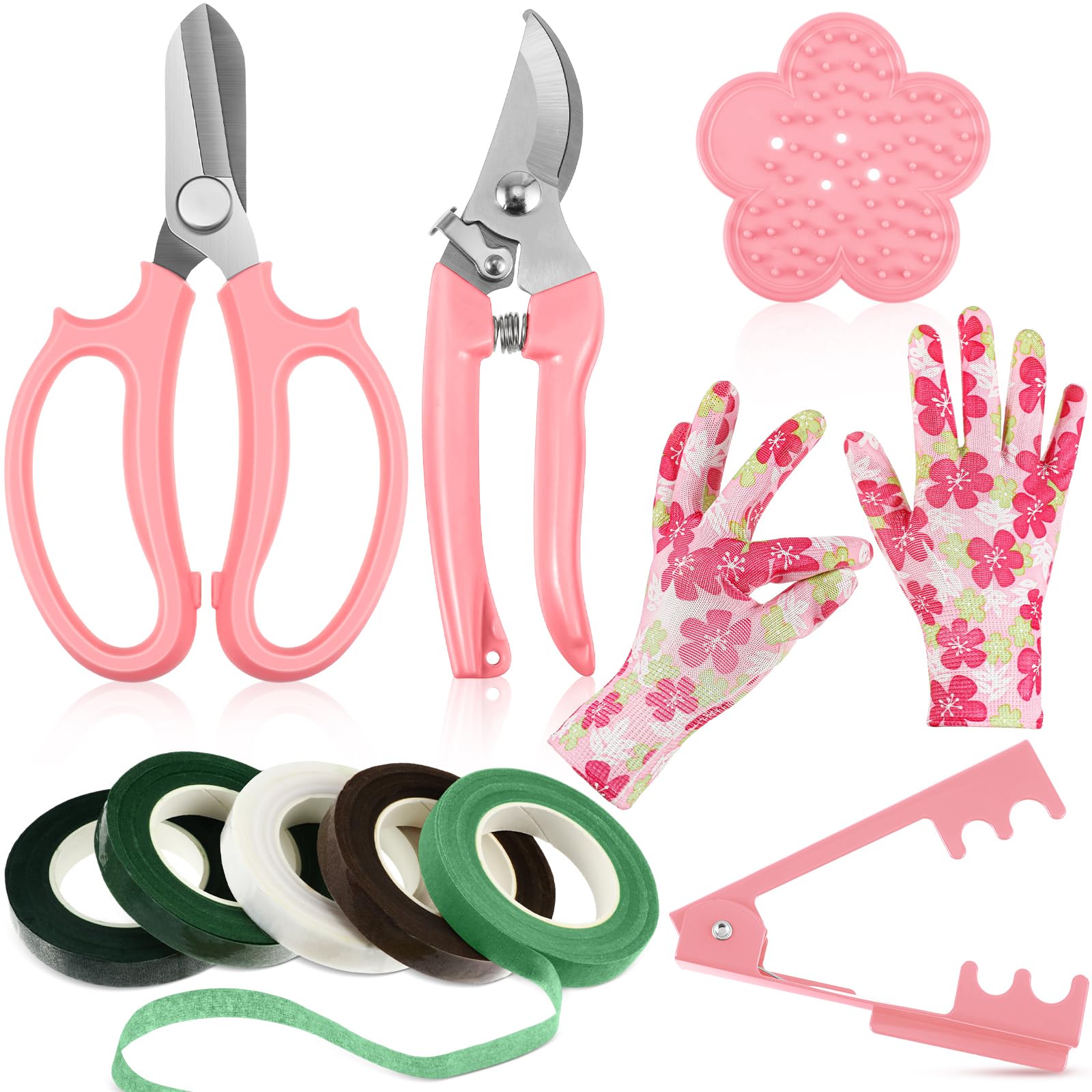 10 Pcs Rose Thorn Stripper Tool Florist Supplies Floral Tape Rose Thorn Remover Flower Bouquet Accessories Garden Remover Floral Gloves Tape Stripper Kit Gift for Women Mother(Pink,Flower)
