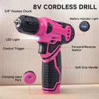 Drill Set for Women, 132 Piece Home Tool Set with 8V Cordless Drill, Tool Kit for Women & Men, Perfect for Homeowner, Diyer, Handyman