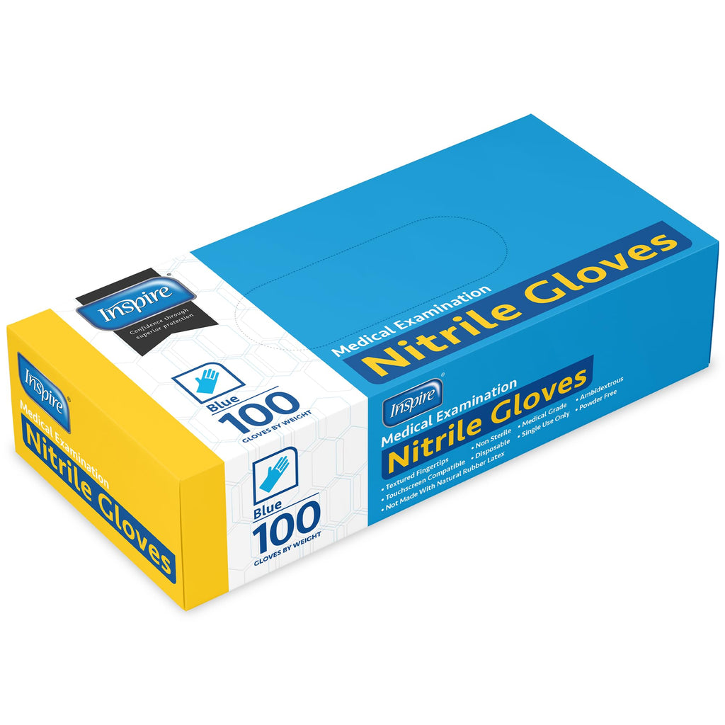 Inspire Nitrile Exam Gloves | The Original Quality Stretch Nitrile Light Blue | 4.5 Gloves Disposable Latex Free Medical EMT (Small)