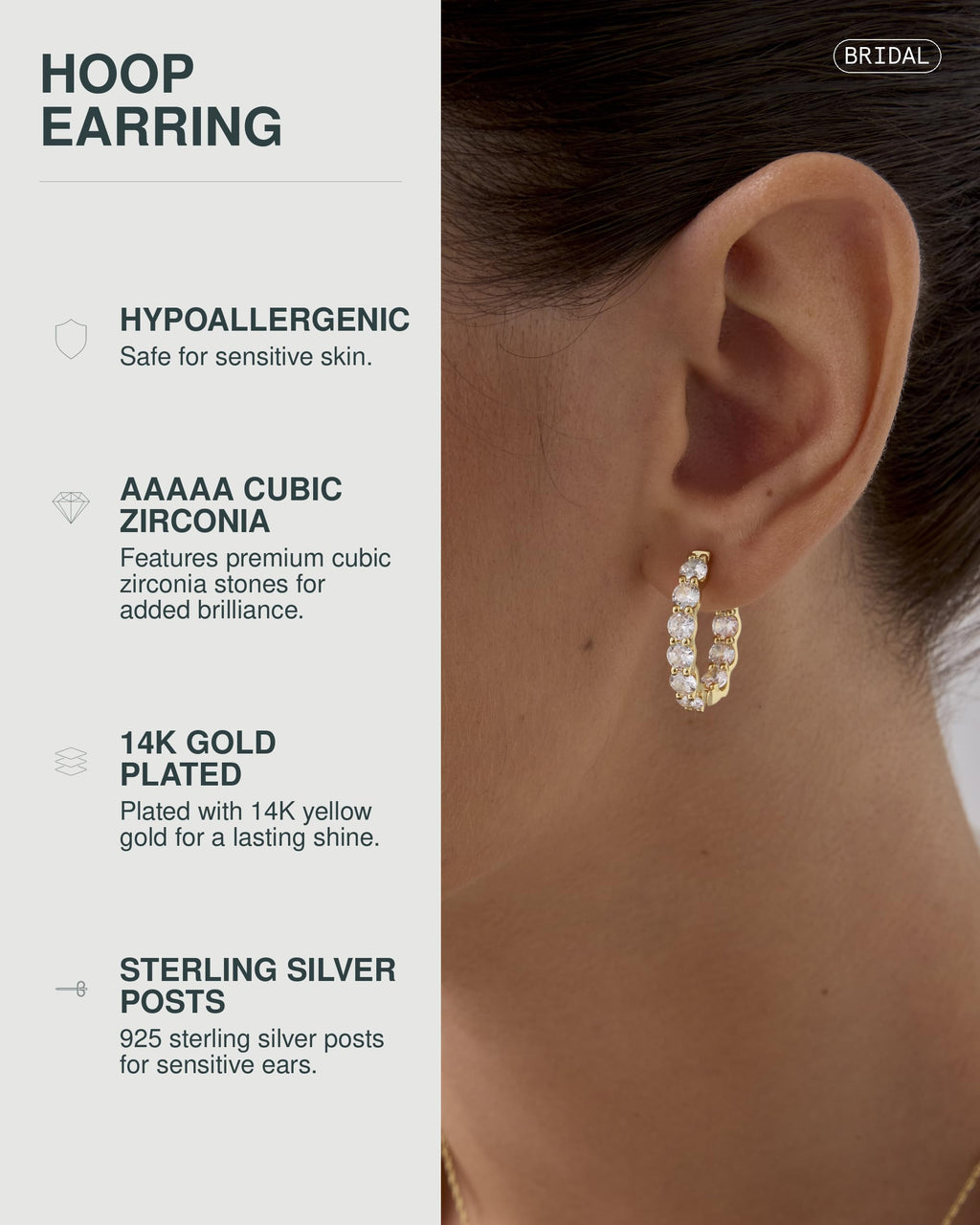 PAVOI CZ Hoop Earrings for Women, Yellow Gold, Size 23 x 17 Millimeters