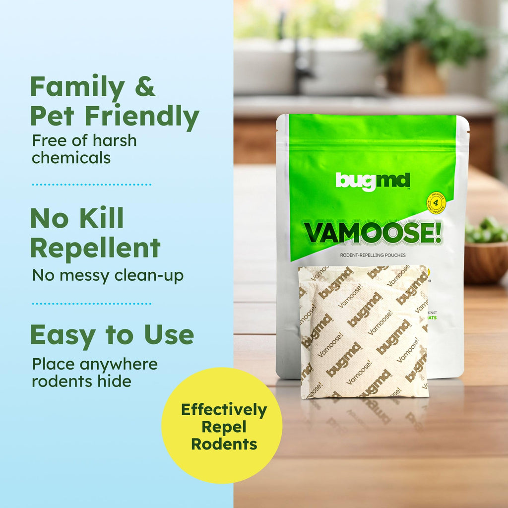 BugMD Vamoose! Rodent Repellent Pouches (2 Pack, 8 Pouches) Plant-Powered Rat Repellent, Mouse Deterrent, Indoor & Outdoor Mice Repellent, Best Mouse Repellent, Natural Rat & Mouse Repellent
