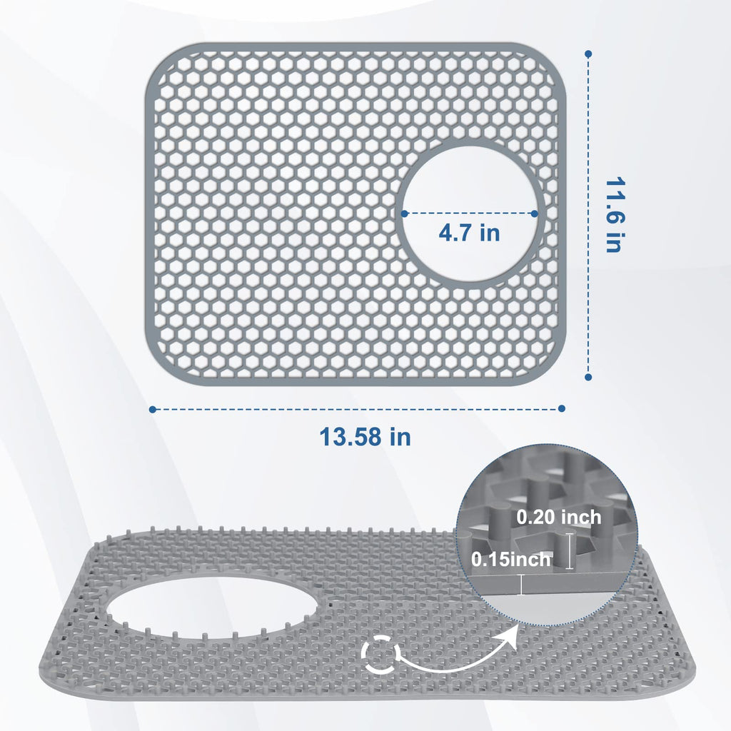 Bestjing 2 Pack Silicone Kitchen Sink Protector Mat with Rear Drain - 13.58''x 11.6'' Kitchen Sink Accessory, Folding Non-Slip Heat Resistant Mat Grid for Bottom of Porcelain Stainless Steel