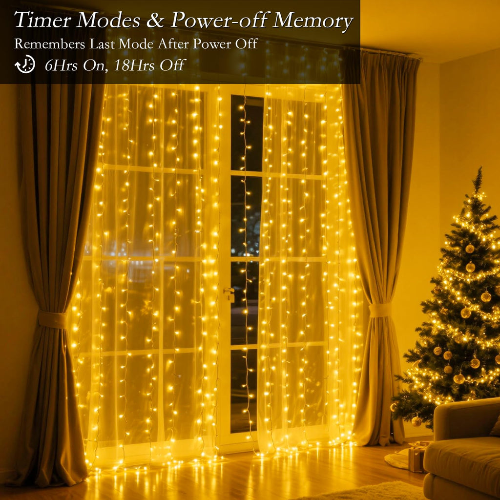 Soagrc 200 LED Warm White Curtain Fairy Lights 9.8x6.6FT Plug in