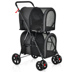 Giantex Double Pet Stroller with 2 Detachable Carrier Bags, Safety Belt, 4 Lockable Wheels, Folding Cat & Dog Stroller for Small Medium Pets, Cats Dogs Puppy Travel Strolling Cart (Black)