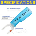 haisstronica 100PCS Heat Shrink Fork Terminals, 16-14 AWG, #10, Blue