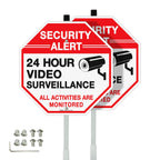 Faittoo Security Sign Video Surveillance Sign with 36" Stake for Outside, 2-Pack 12"x12" Rust Free Heavy Aluminum, Reflective, Fade Resistant, 2 pre-drilled holes, Includes Matching Screws & Wrench,