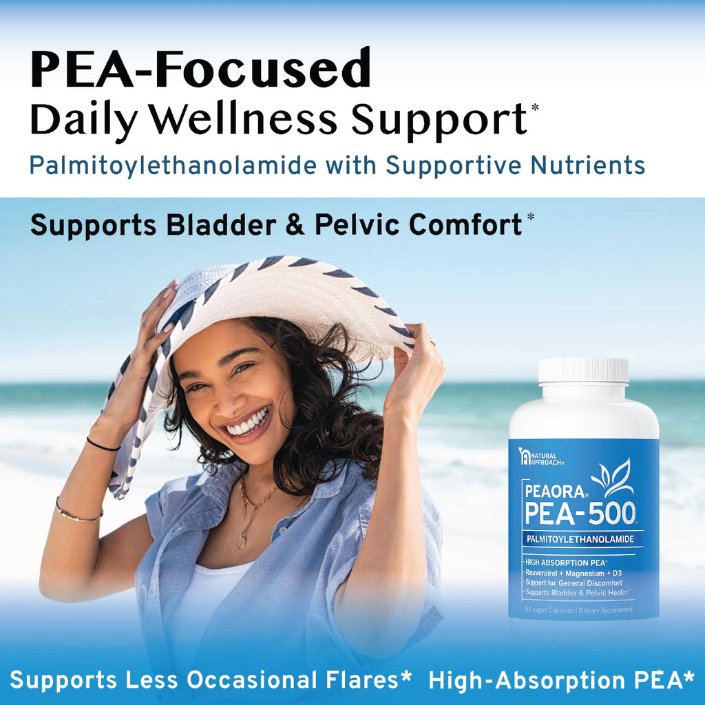 PEAORA PEA-500 - Support for Bladder, & Pelvic Discomfort | For Women & Men | Made in the USA | High-Absorption Palmitoylethanolamide & Resveratrol