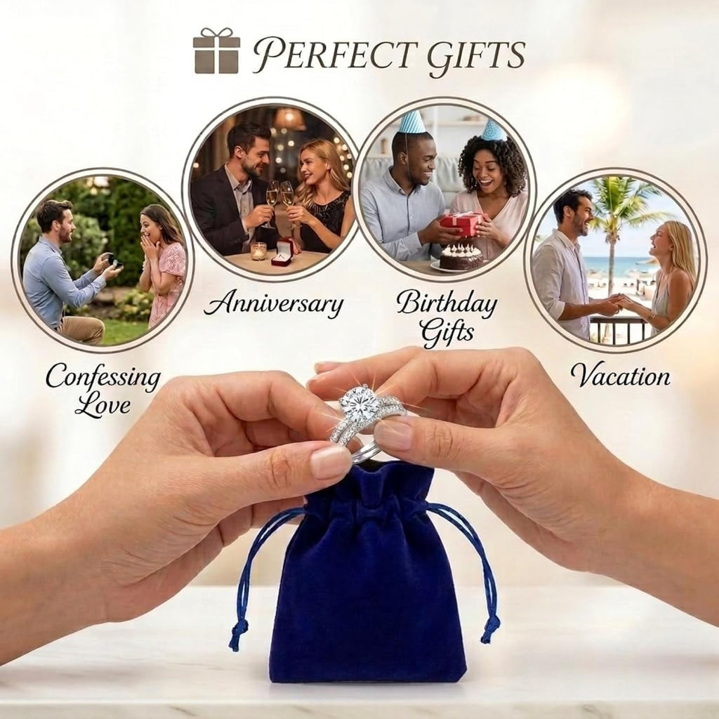 Engagement Rings For Women Wedding Rings Fake Engagement Ring Set Travel 18K White Gold Plated Promise Rings For Her 3 Carat 3CT Round Cubic Zirconia CZ Bridal Ring Sets Cheap Band 2pcs, Size 7.5