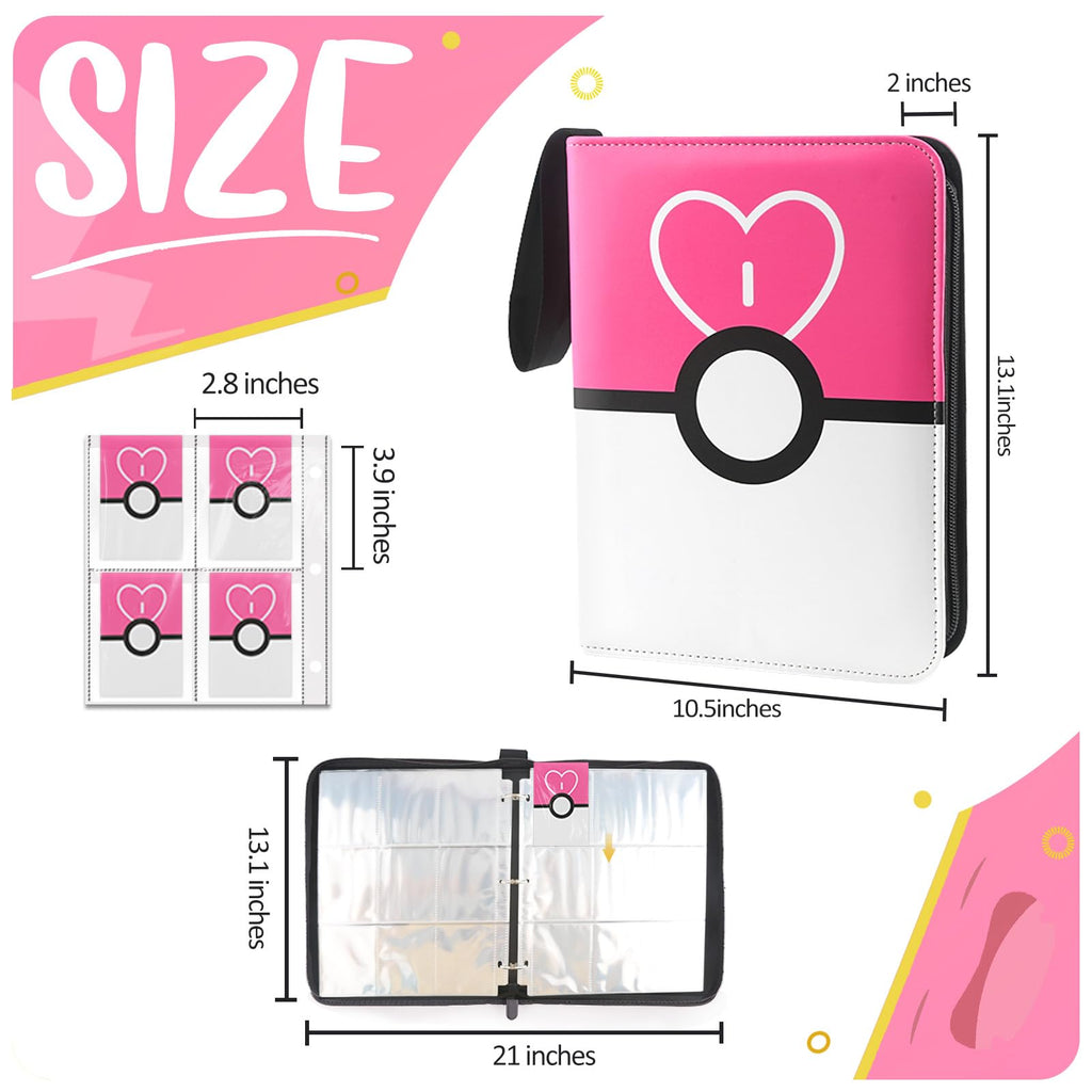 900 - Pockets Trading Card Binder with Removable 50 Sleeves, Card Collector Album with Zipper, Portable Card Holder Book Fits Sports Card, Game Card - Pink