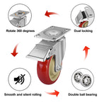 4 Inch Heavy Duty Swivel Caster Wheels with Brake, Set of 4, Industrial Locking Rolling Plate Casters Wheels for Furniture, Cart, Table and Workbench, Easily Load 2200lbs
