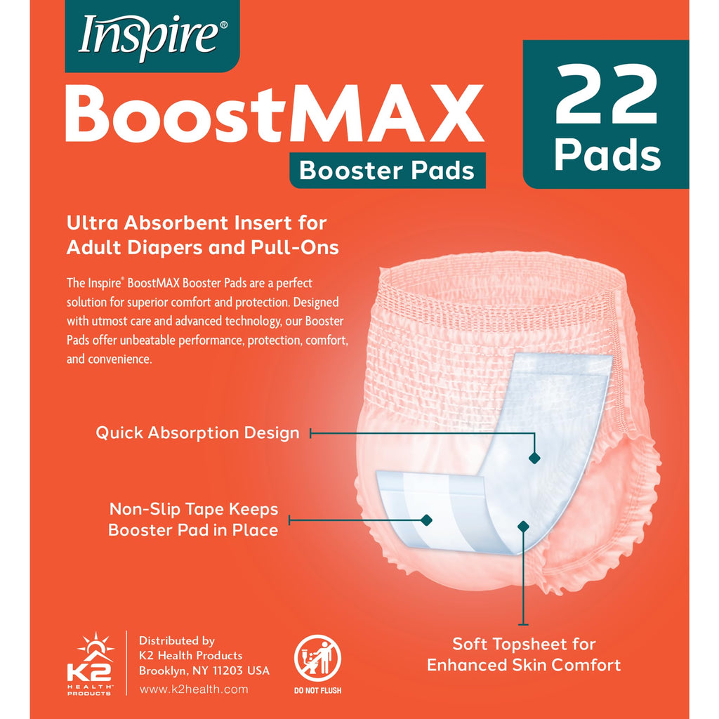 Inspire Incontinence Booster Pads Super Absorbent Absorbs Over 5 Cups | Liner Women and Men | Inserts for Adult Diapers Overnight 22 Count