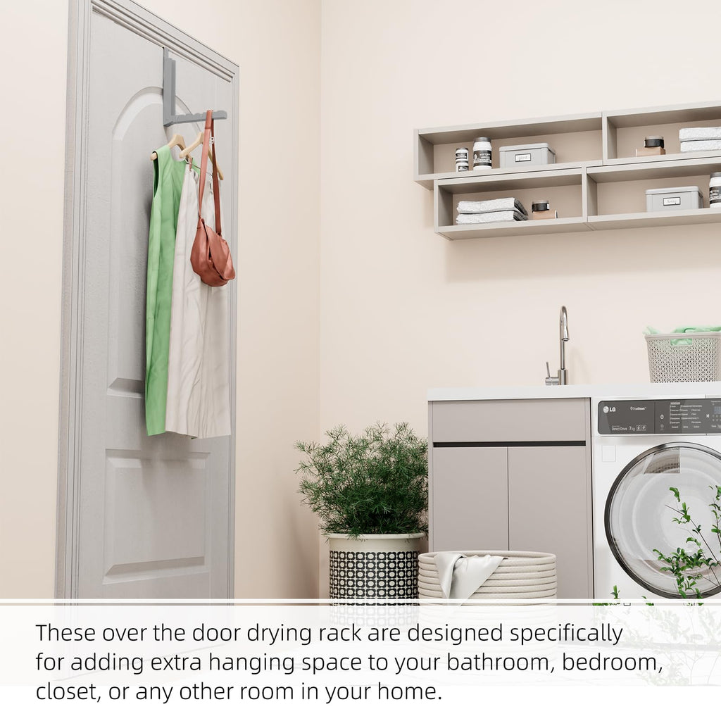 BAKON Over The Door Hanger Folding Clothes Drying Rack, Folding Hanging Coat Rack for Indoor Laundry Room Compact Small Space Foldable Portable Clothing Hanger Hook Collapsible-4 Pack (Gray)