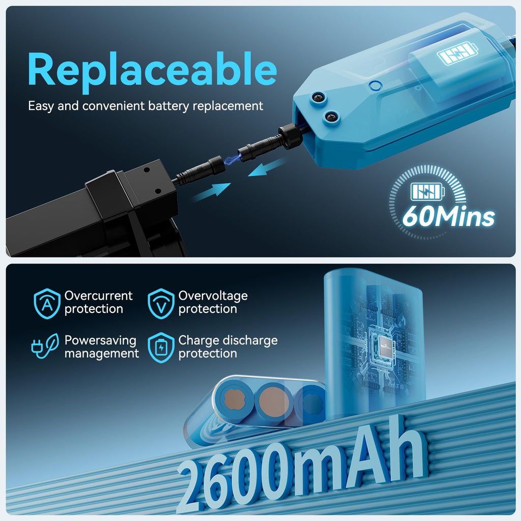 Cordless Pool Vacuum with Telescopic Pole, Powerful 30 GPM Suction, Advanced Dual Filtration, Replaceable Battery, 1H Runtime, Handheld Pool Cleaner for Above Ground and Inground Pools, Blue