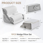 Yojoker 9PCS Orthopedic Bed Wedge Pillow Set for Sleeping, Back and Leg Pain Relief, Post Surgery Foam Pillow for Body, Triangle Adjustable Support Pillow - Acid Reflux Sleeping Pillows