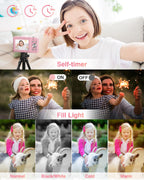 Lecran Digital Camera, FHD 1080P Point and Shoot Camera for Kids Teens Pink