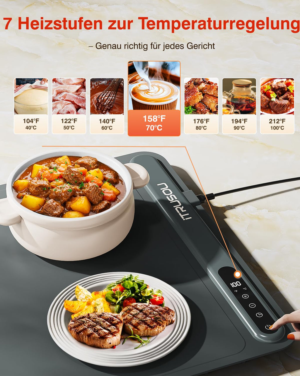 Warming Mat for Food (35"x16") - iTRUSOU Extra Large Electric Warming Tray with 7-Level Temp, 500W High-Power & 99H Timer - Rollable XL Large Food Warming Mat for Parties & Buffet
