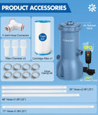 KimFilter Pro Series 1000 GPH Above Ground Pool Filter Pump, Powerful Pool Cartridge Filter Pump, Water Circulation and Filtration System -Improved Water Clean & Clarity, Pools Pumps Above Ground-Gray