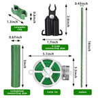 Garden Stakes 60 Pack, 16 Inch Each, DIY 3ft 4ft 5ft 6ft 7ft Sturdy Steel Plant Stakes with 50 Connectors, 30 Rotatable Clips, 10 A-Type Connecting Pipe and 164 Feet Twist Tie for Climbing Plants