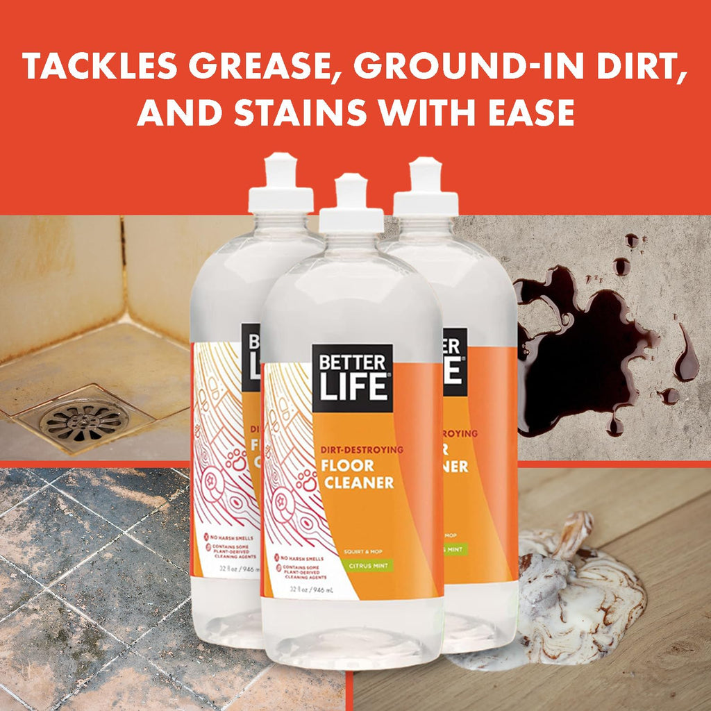 Better Life Floor Cleaner - Liquid Multipurpose Cleaner for Wood, Tile, Laminate, Vinyl, Bamboo - Hardwood Floor Cleaner for Mopping - Citrus Mint, 32 Fl Oz (Pack of 2)