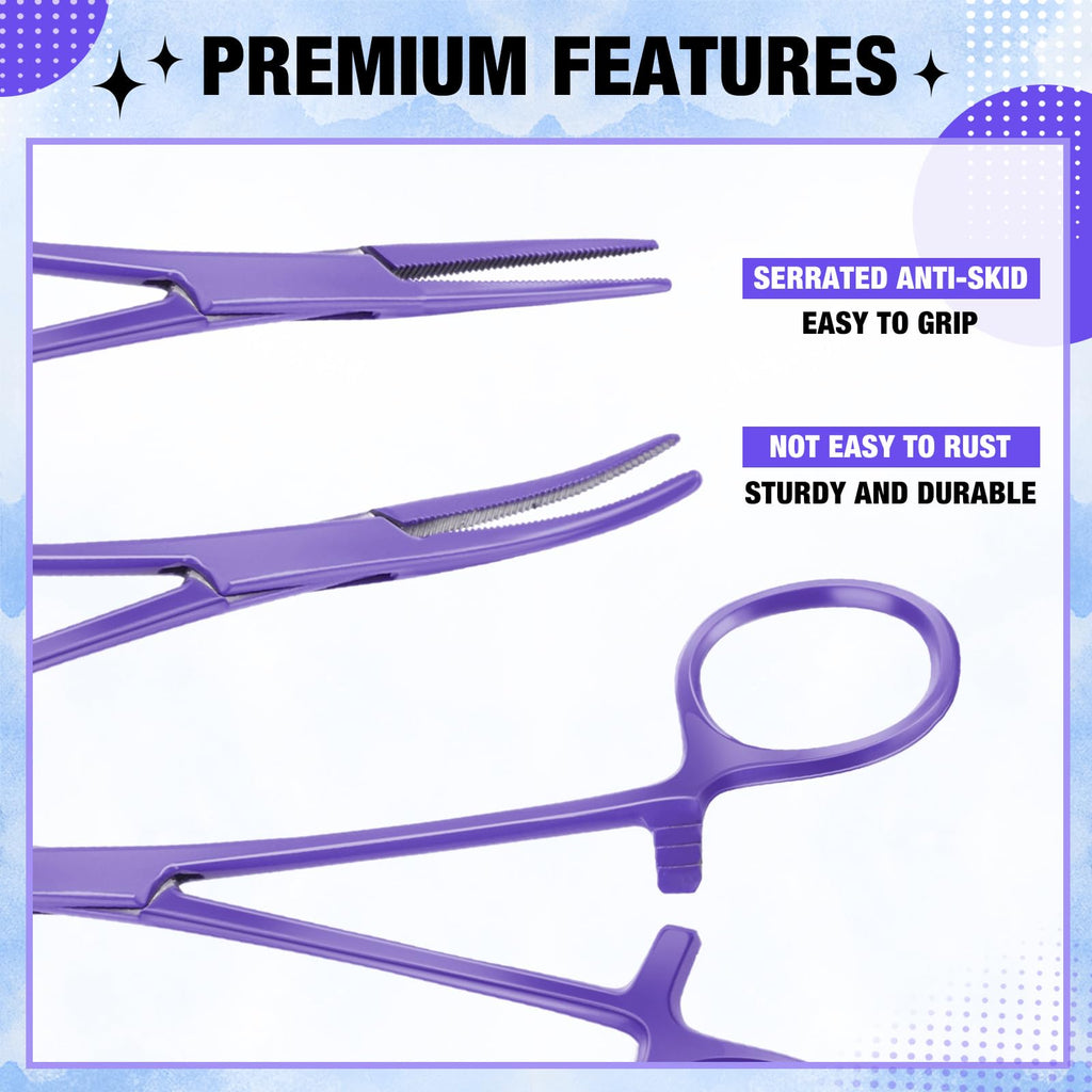 BBTO 2 Pcs Hemostat Forceps Curved Straight, Piercing Pliers,Lilac